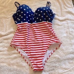 Patriotic American Flag Stars & Stripes One Piece Womens Swimsuit Bathing Suit
